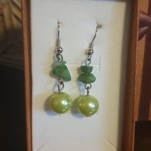 Green Rock & Circle drop earrings